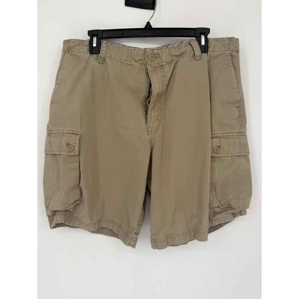 IZOD Cargo Shorts Mens 38 Tan Excellent 100% Cotton Canvas Utility 07-Canvas